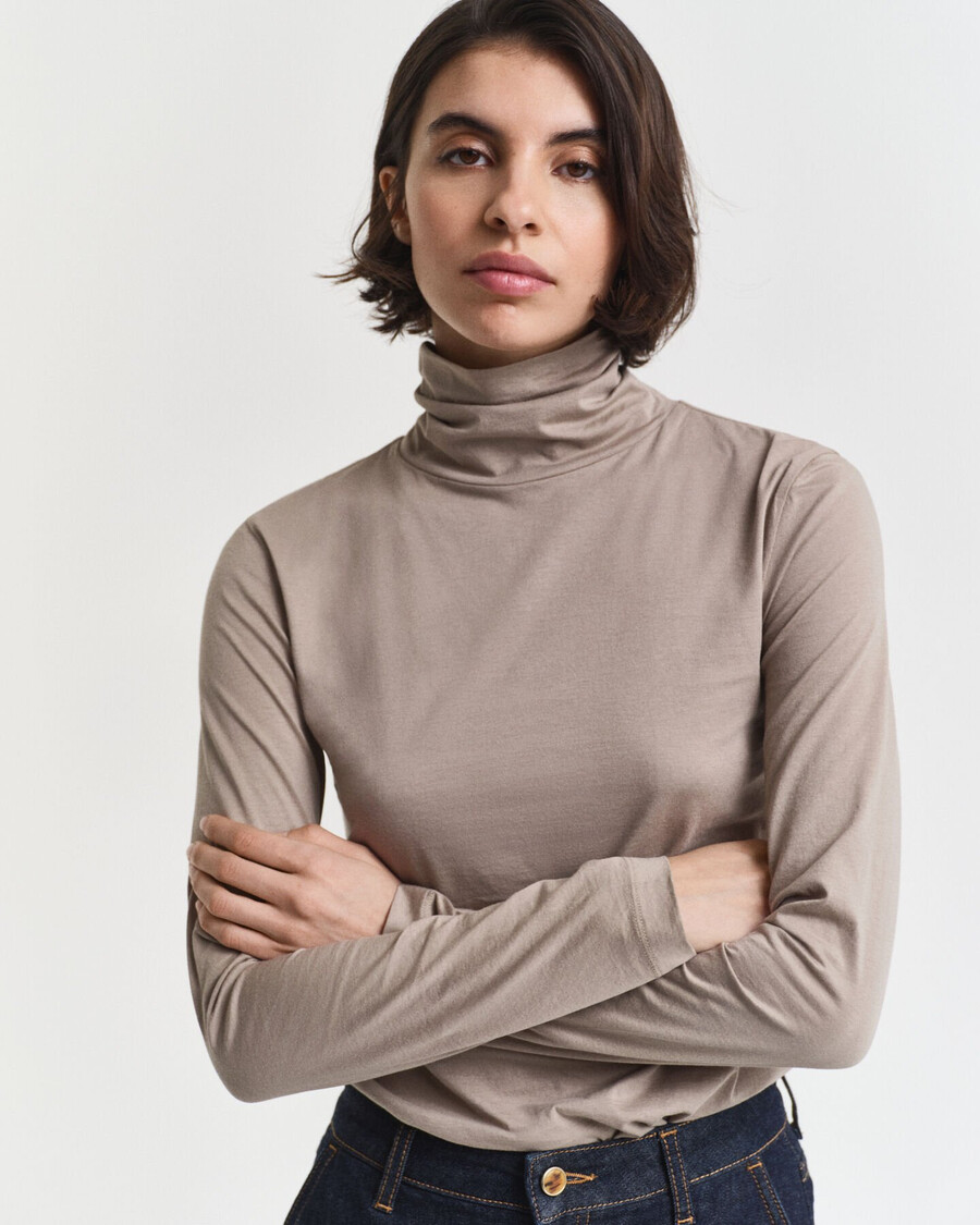 leichtes baumwoll-rollkragenshirt – taupe-beige