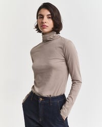 leichtes baumwoll-rollkragenshirt – taupe-beige