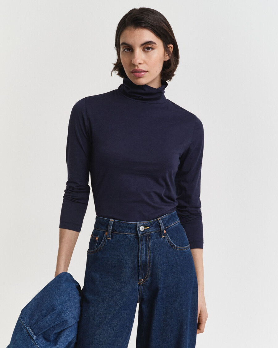leichtes baumwoll-rollkragenshirt – abendblau