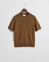 feiner lammwollpullover mit kurzen Ärmeln und rundhalsausschnitt – warmes khaki