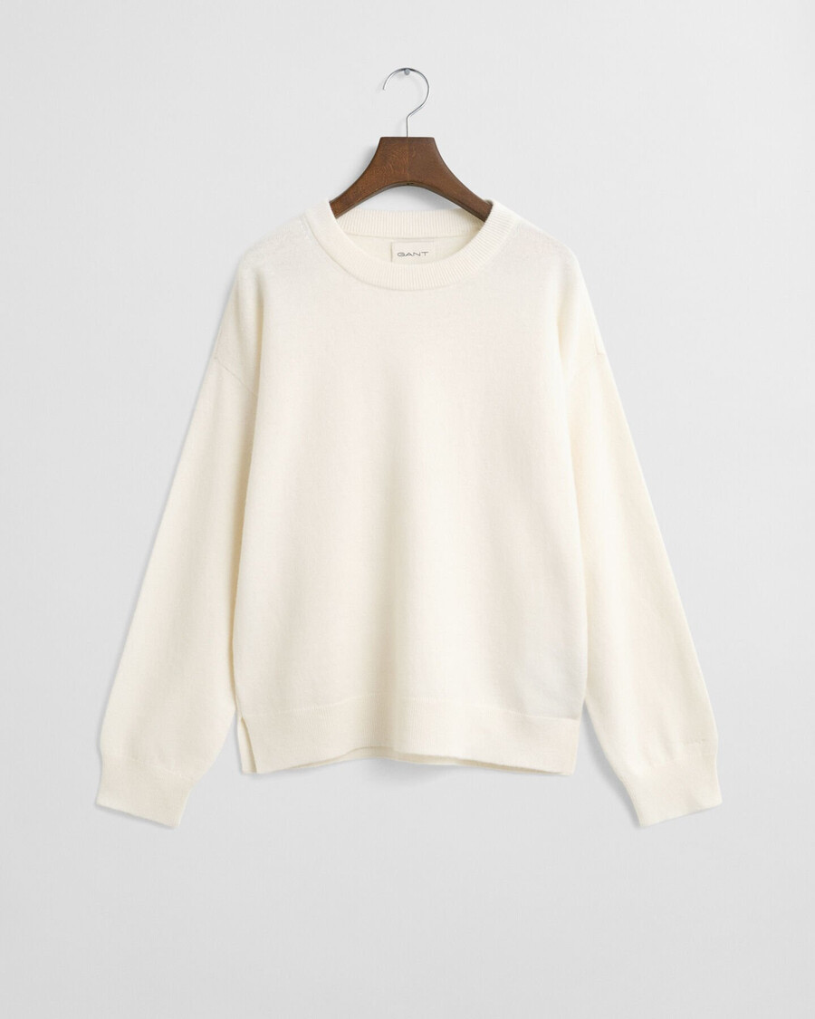 superfeiner lammwollpullover mit rundhalsausschnitt – creme