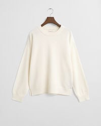 superfeiner lammwollpullover mit rundhalsausschnitt – creme
