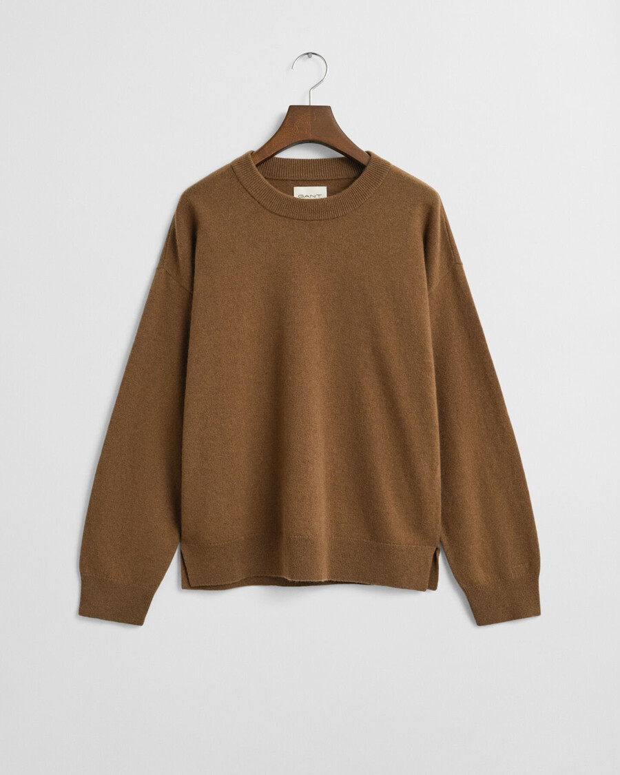 superfeiner lammwollpullover mit rundhalsausschnitt – warmes khaki