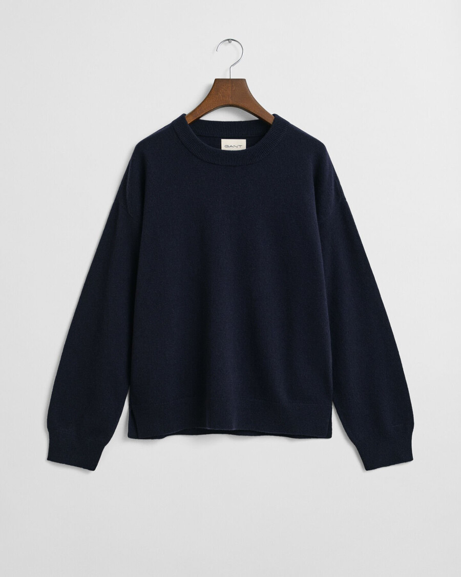 superfeiner lammwollpullover mit rundhalsausschnitt – abendblau