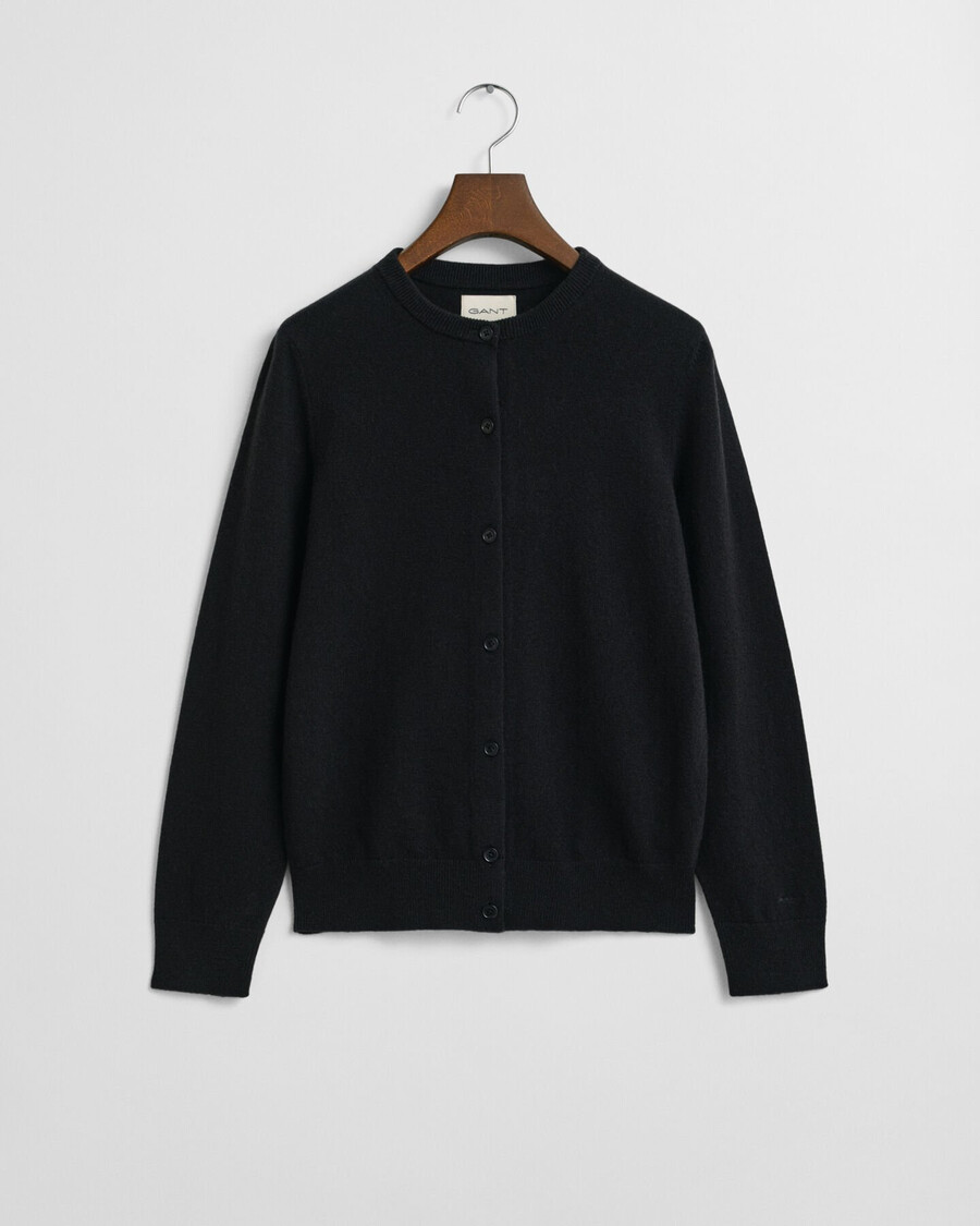 feinste lammwoll-strickjacke – schwarz