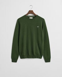 superfeiner lammwollpullover mit rundhalsausschnitt – moosgrün