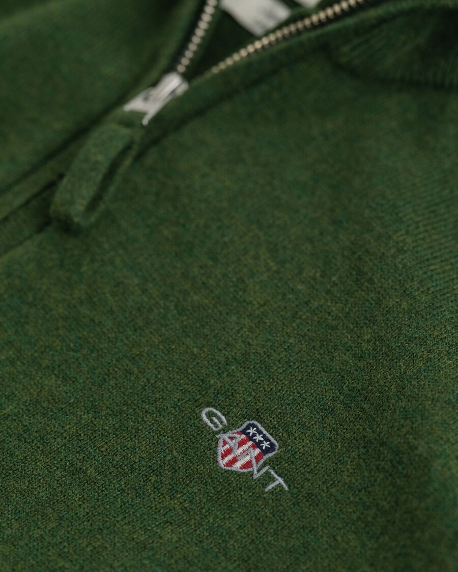 feiner lammwollpullover mit halbem reißverschluss – moosgrün