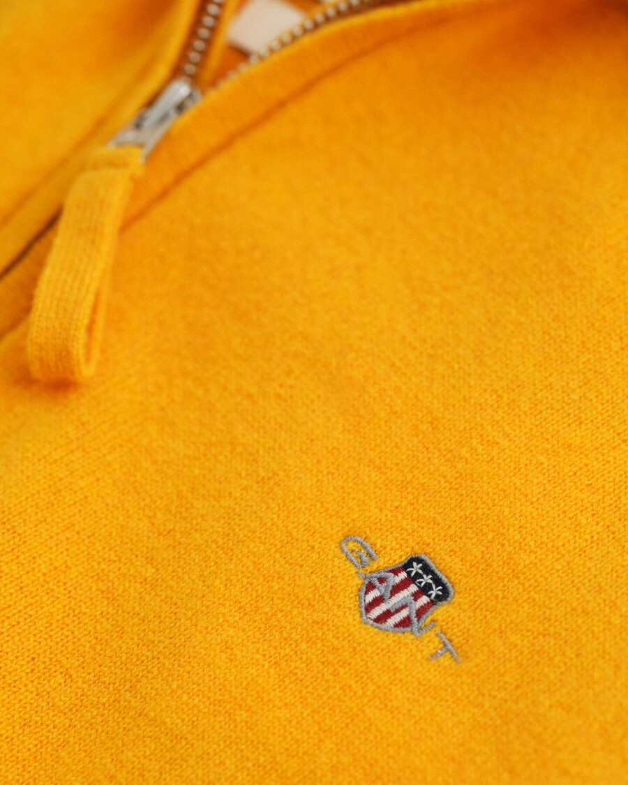 feiner lammwollpullover mit halbem reißverschluss – gelbe flechte