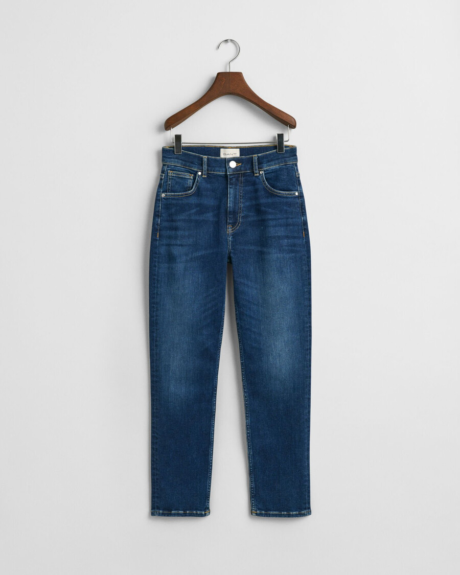 schmal geschnittene cropped jeans – dunkelblau used-look