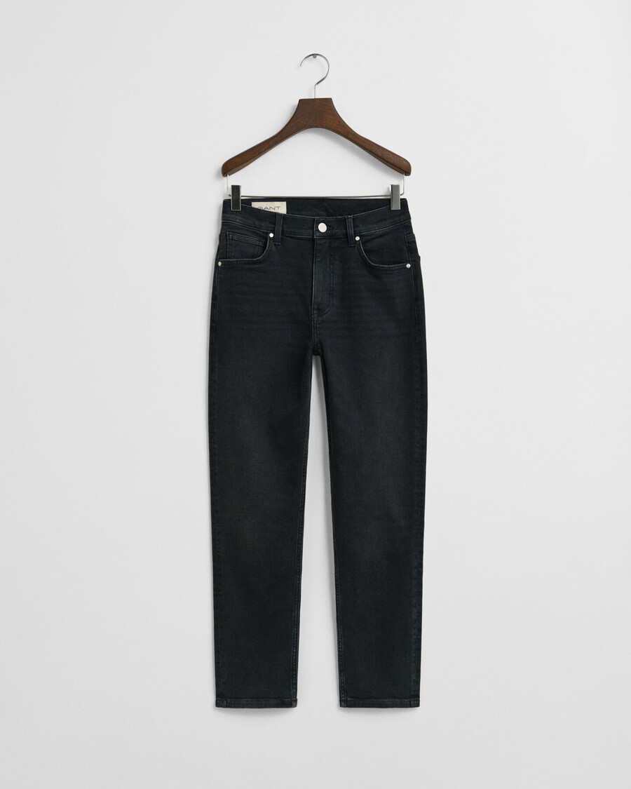 schmal geschnittene verkürzte schwarze jeans – schwarz used-look