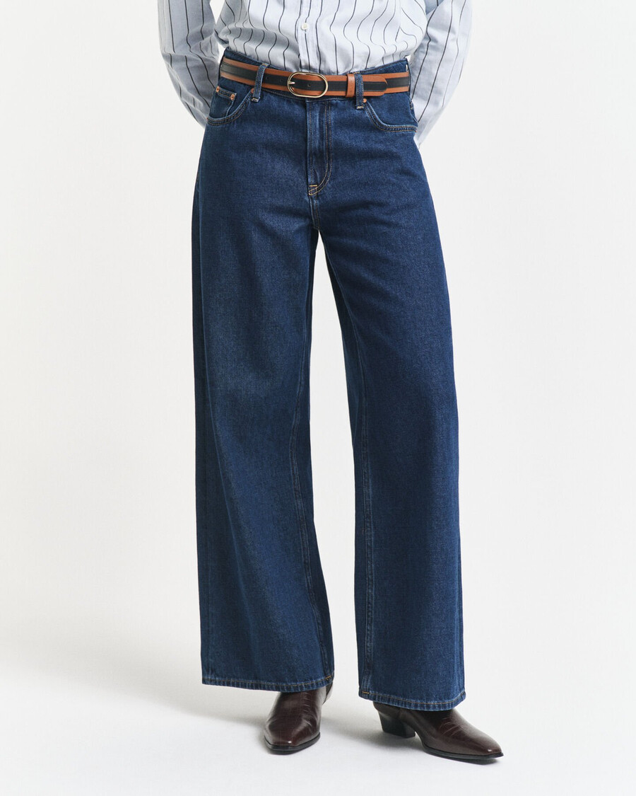 lowrise wide leg jeans - dunkelblau used-look