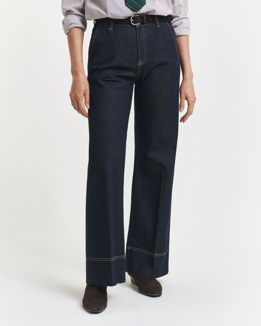 weit ausgestellte taillierte jeans – dunkelblau