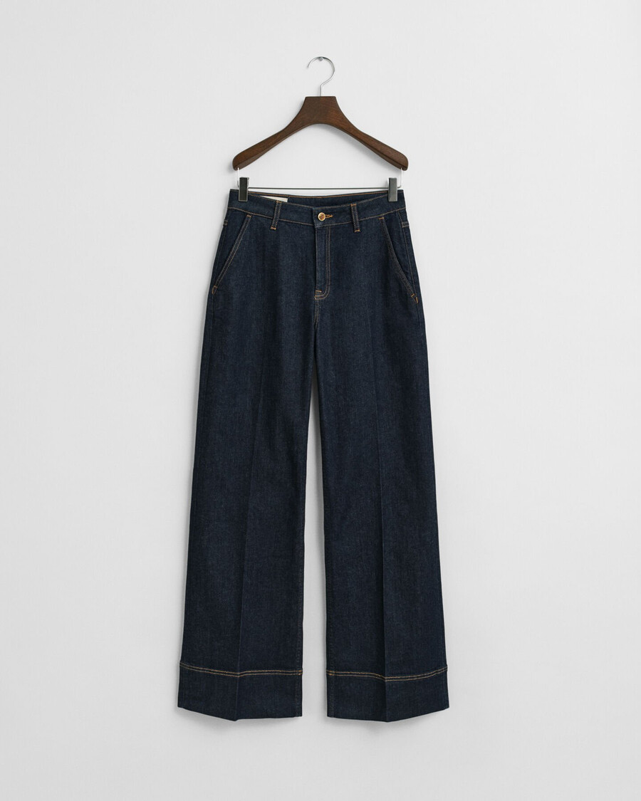 weit ausgestellte taillierte jeans – dunkelblau