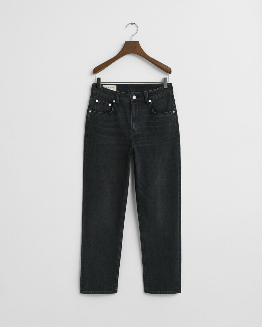 cropped straight leg stretch jeans - schwarz used