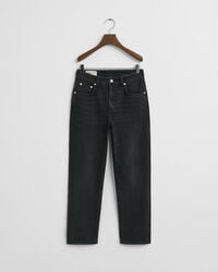 cropped straight leg stretch jeans - schwarz used