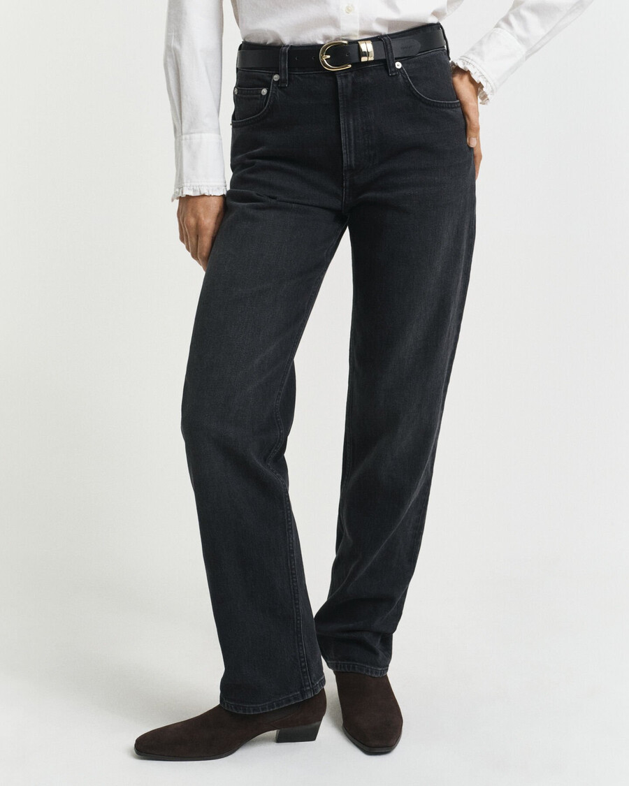 straight leg stretch jeans - schwarz used-look