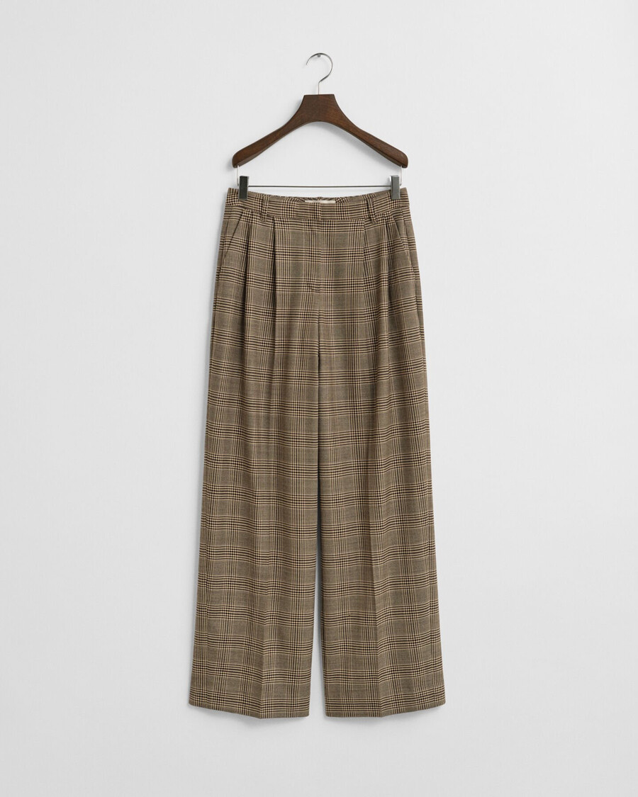 karierte bundfaltenhose aus wollmischgewebe – dunkelbraun