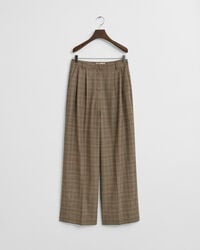karierte bundfaltenhose aus wollmischgewebe – dunkelbraun