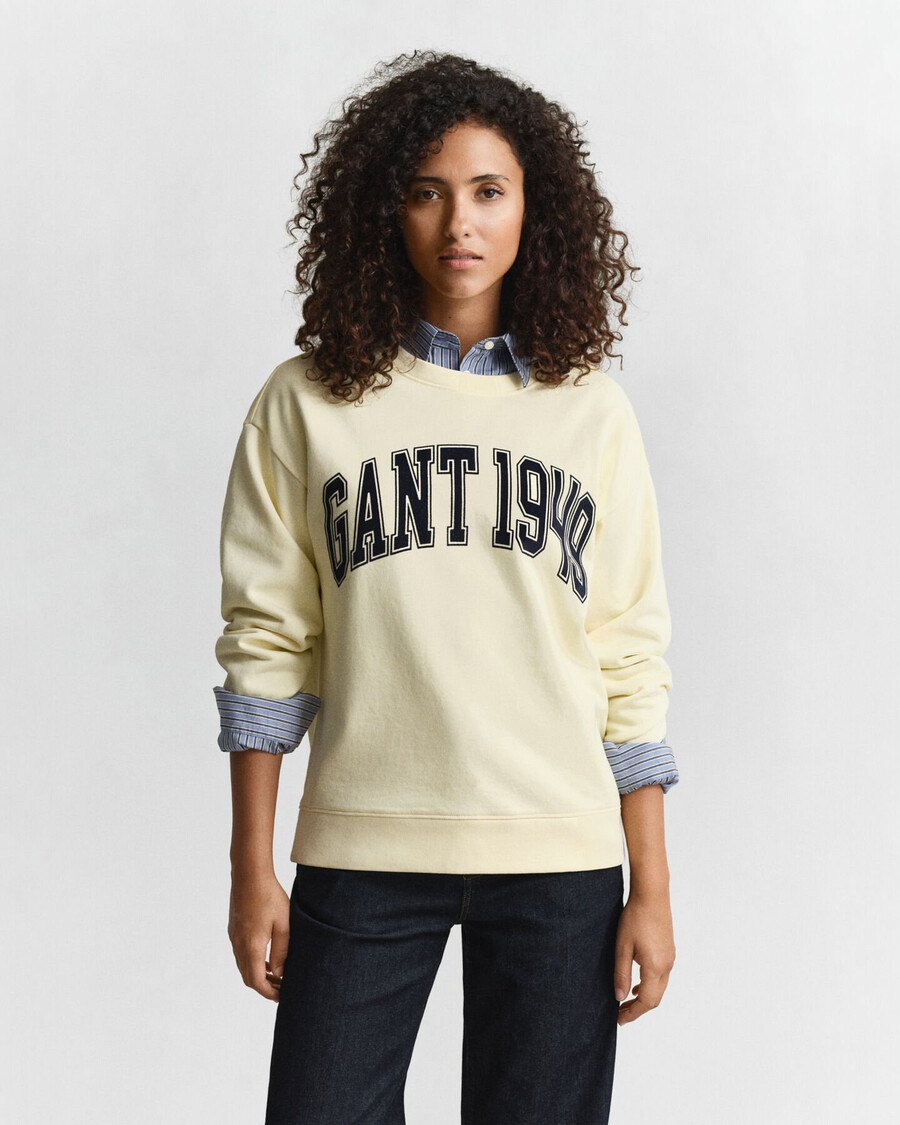 sweatshirt mit grafikprint und rundhalsausschnitt – vanillegelb