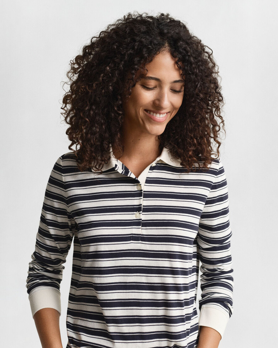 gestreiftes langarm-poloshirt – creme