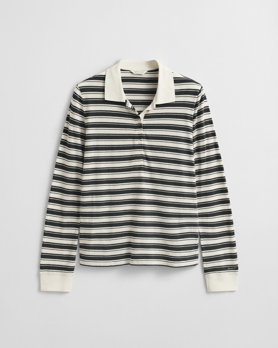 gestreiftes langarm-poloshirt – creme