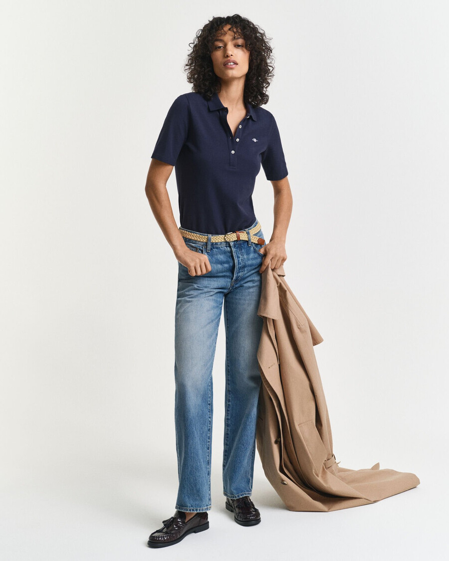 poloshirt aus piqué mit schildmuster – abendblau
