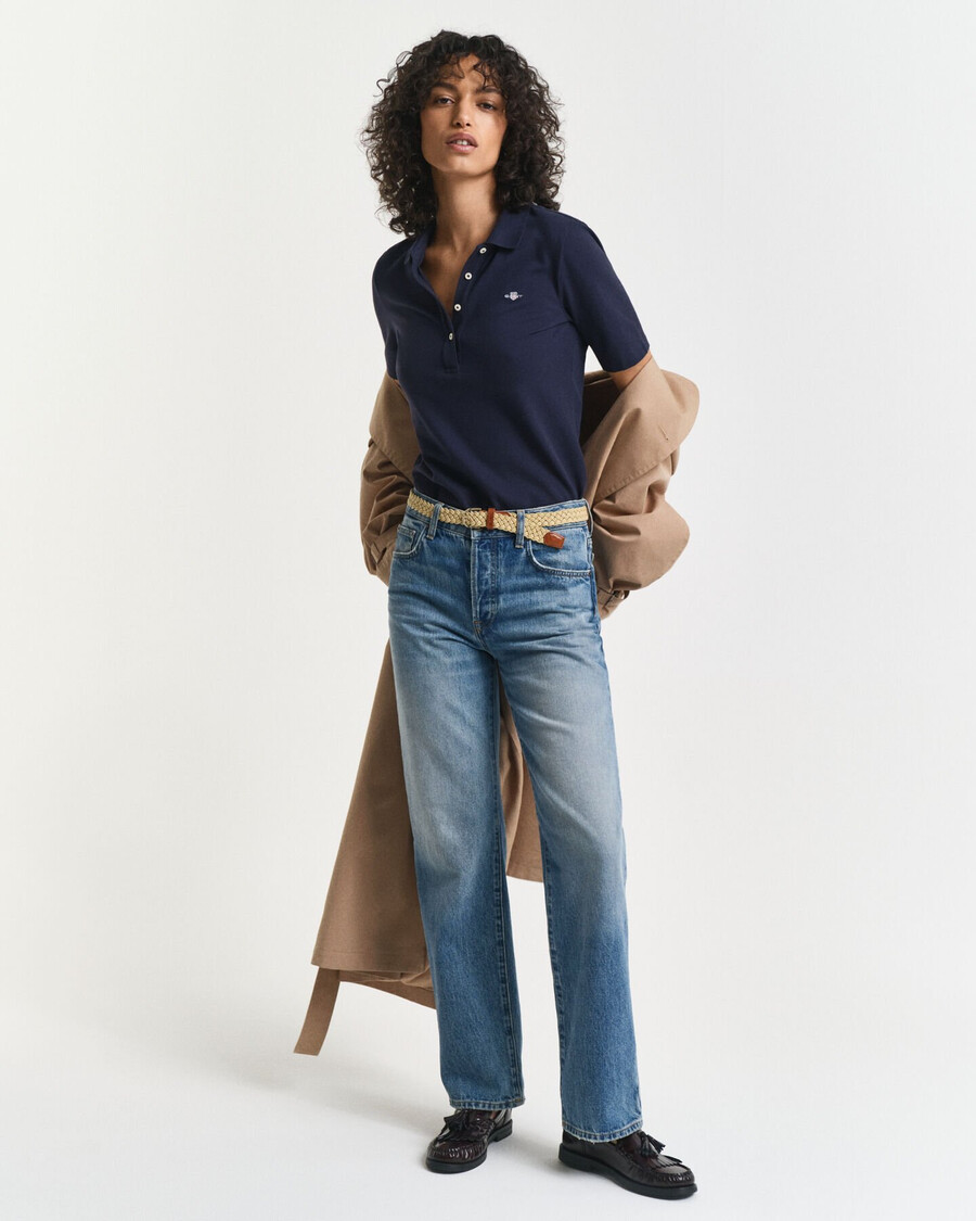 poloshirt aus piqué mit schildmuster – abendblau