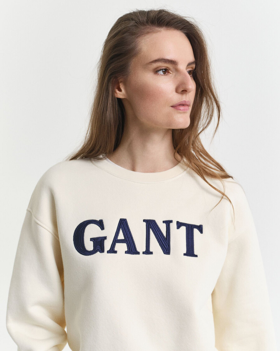 sweatshirt mit grafikprint und rundhalsausschnitt – creme