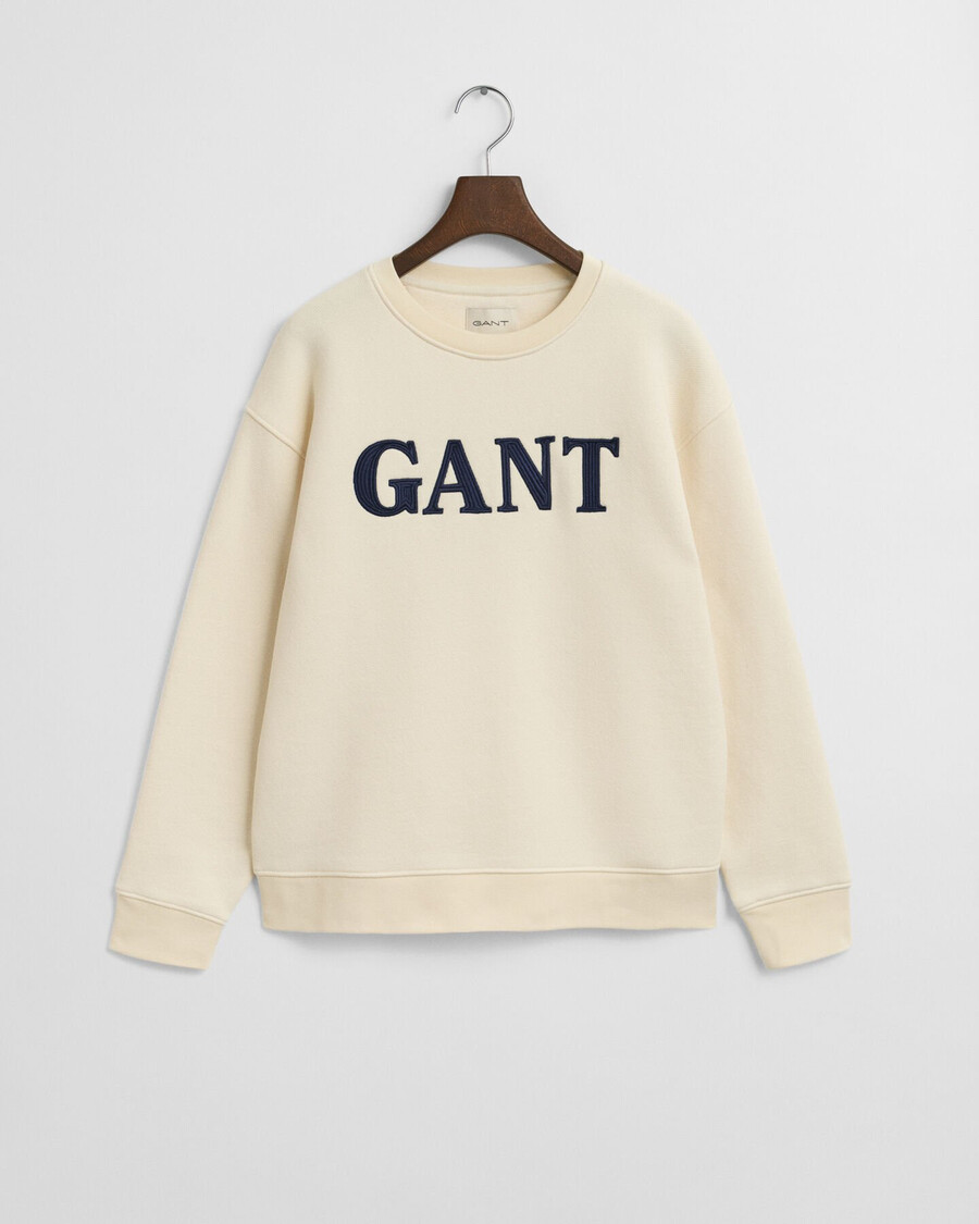 sweatshirt mit grafikprint und rundhalsausschnitt – creme