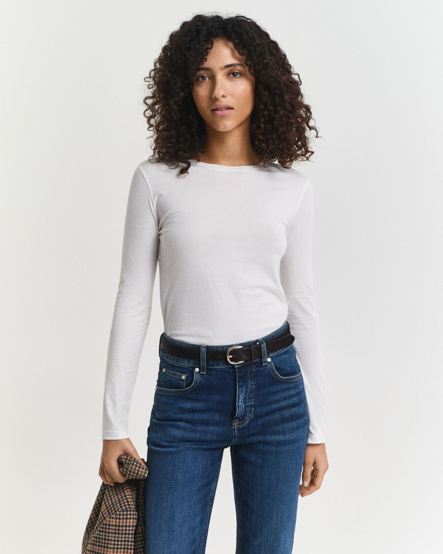leichtes baumwoll-langarm-t-shirt – weiß