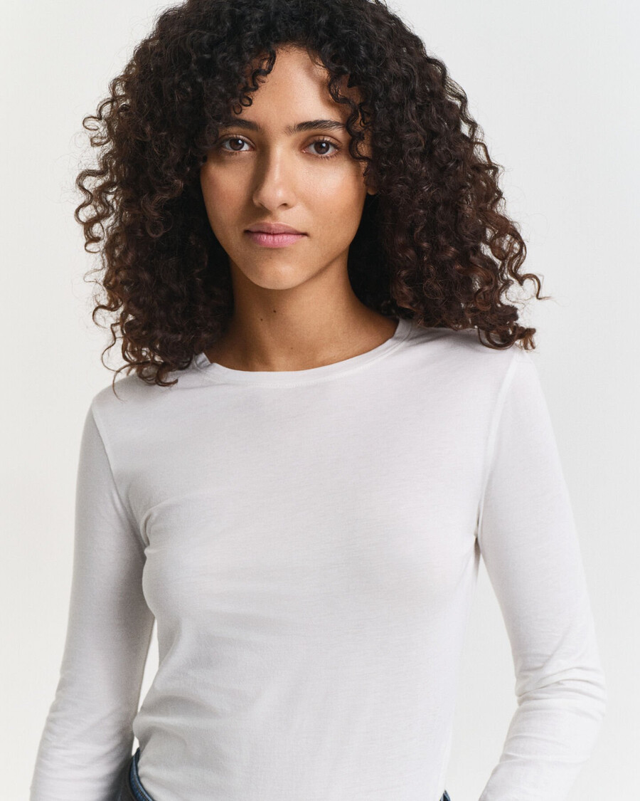 leichtes baumwoll-langarm-t-shirt – weiß