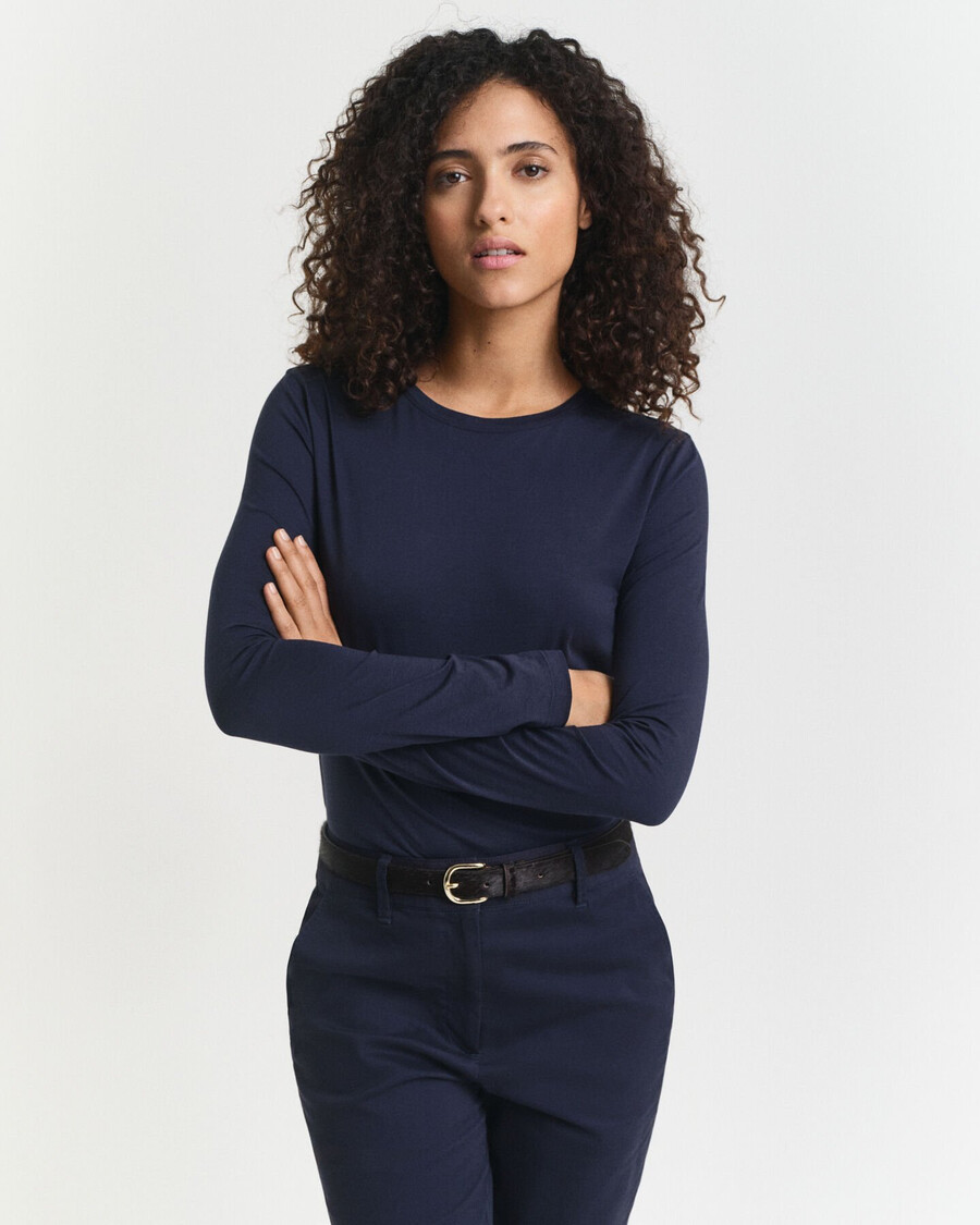leichtes baumwoll-langarmshirt – abendblau