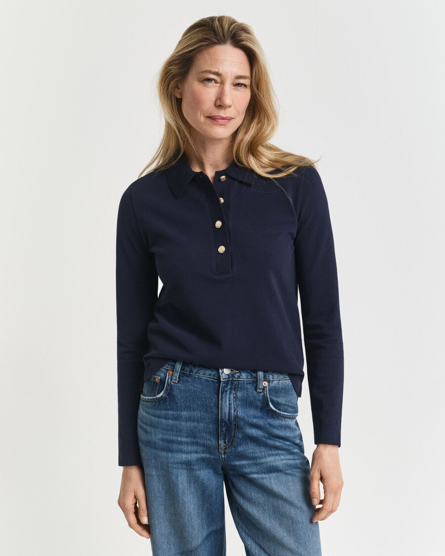 langärmliges piqué-poloshirt – abendblau