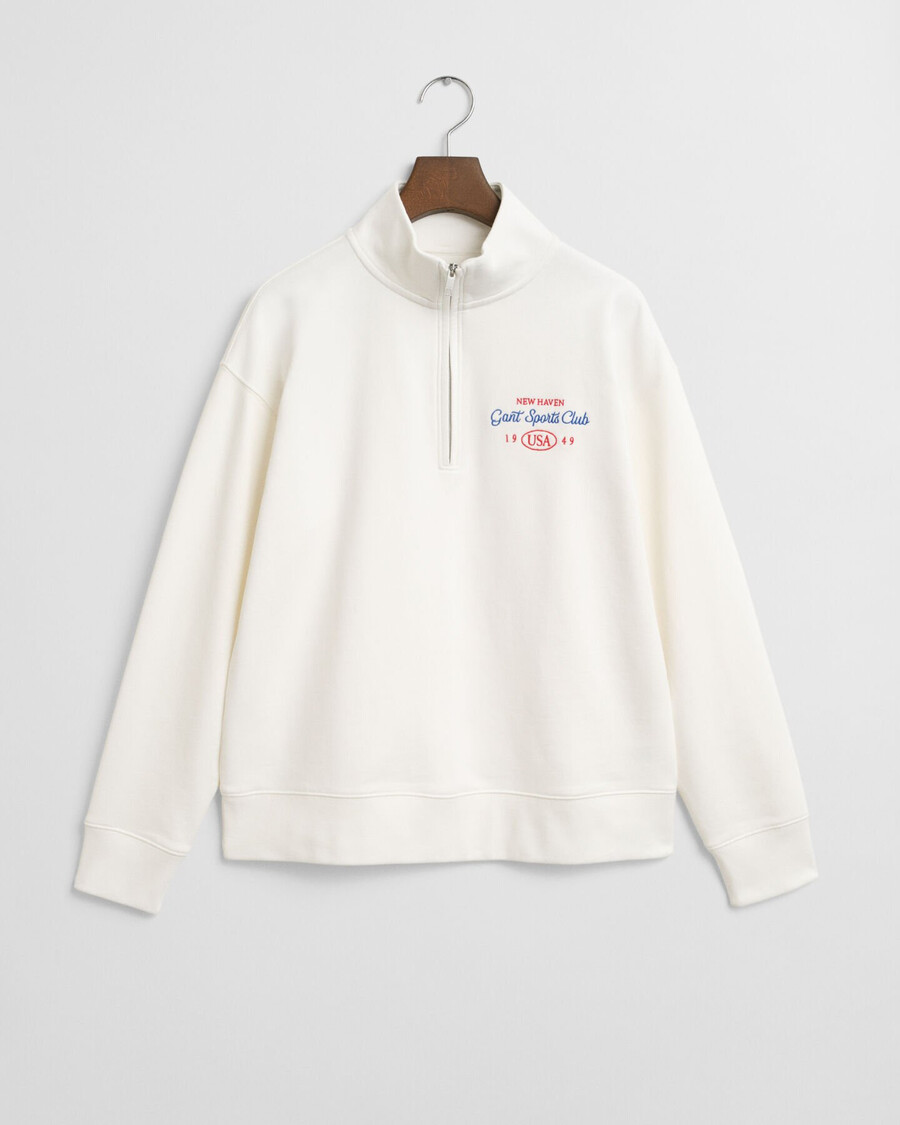 sweatshirt mit grafikprint und halbem reißverschluss – eierschale