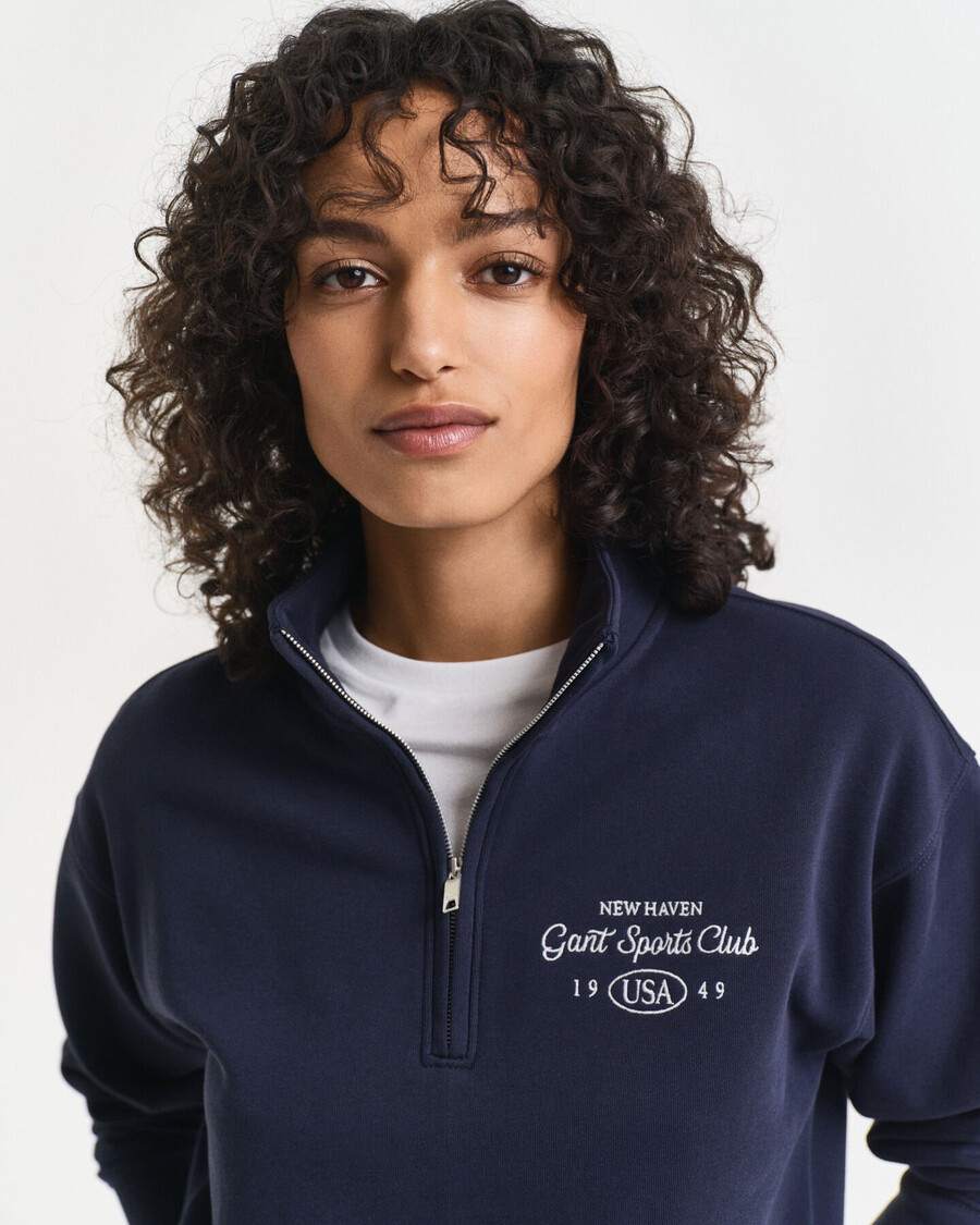 sweatshirt mit grafikprint und halbem reißverschluss – abendblau