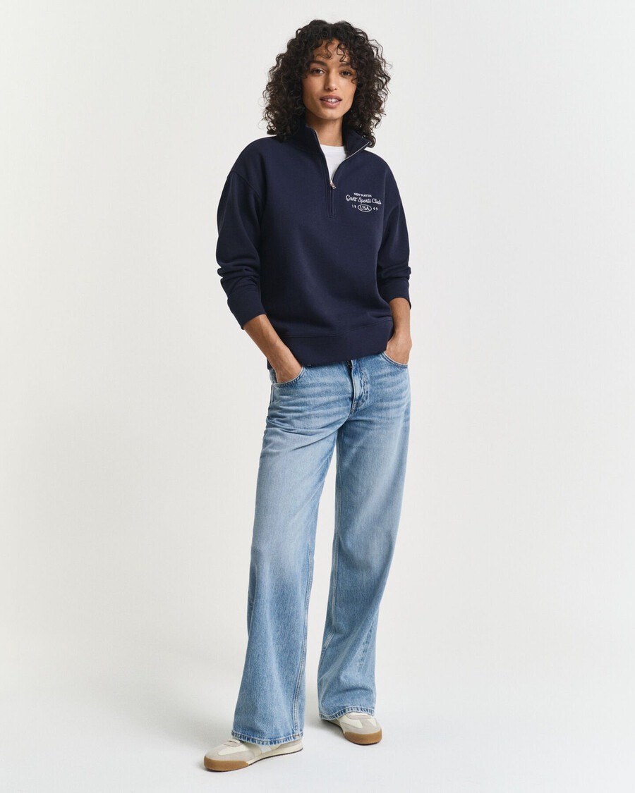 sweatshirt mit grafikprint und halbem reißverschluss – abendblau