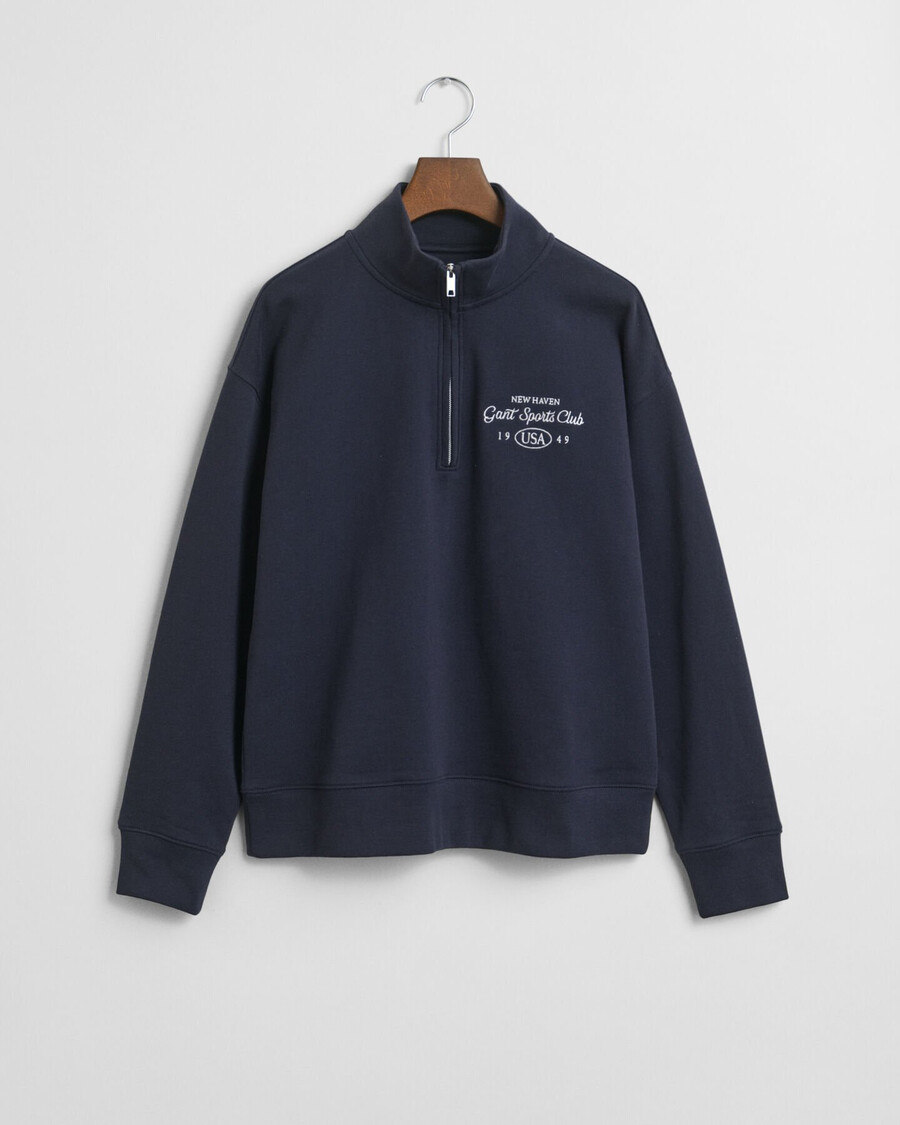 sweatshirt mit grafikprint und halbem reißverschluss – abendblau