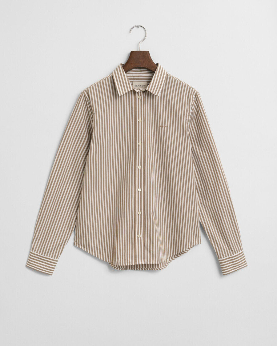 klassisches gestreiftes popeline-hemd in regulärer passform – taupe-beige