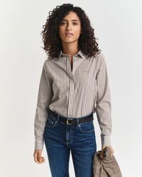 klassisches gestreiftes popeline-hemd in regulärer passform – taupe-beige