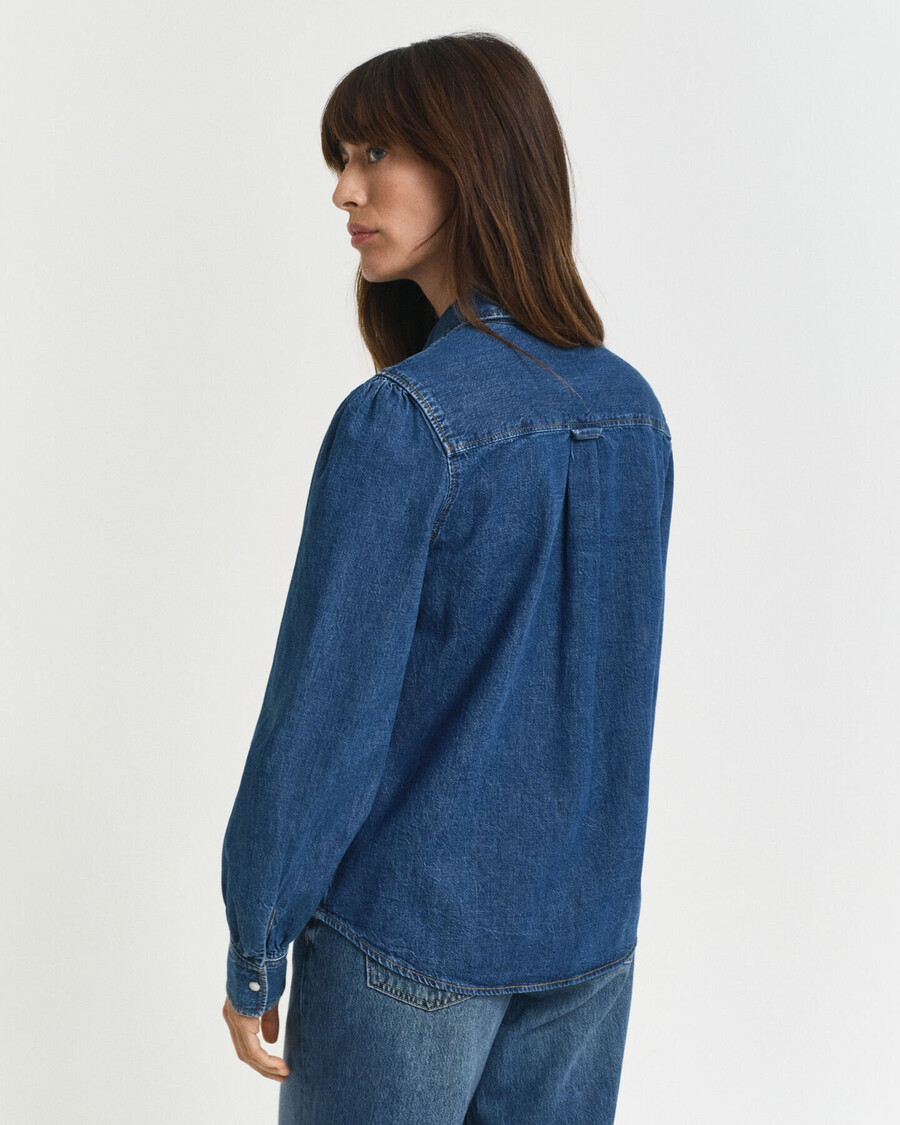 jeanshemd mit puffärmeln in regulärer passform – indigo