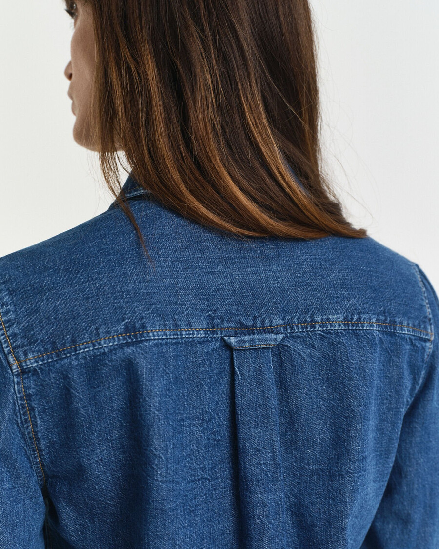 jeanshemd mit puffärmeln in regulärer passform – indigo