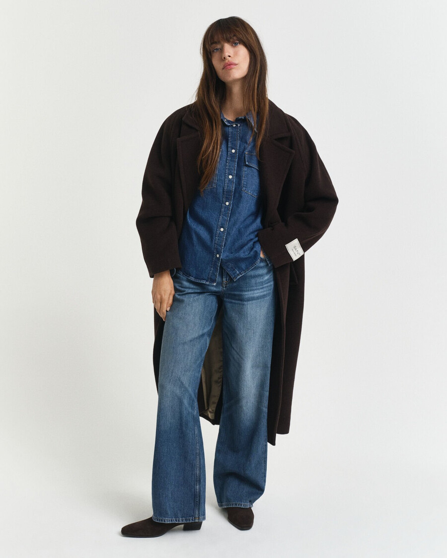jeanshemd mit puffärmeln in regulärer passform – indigo