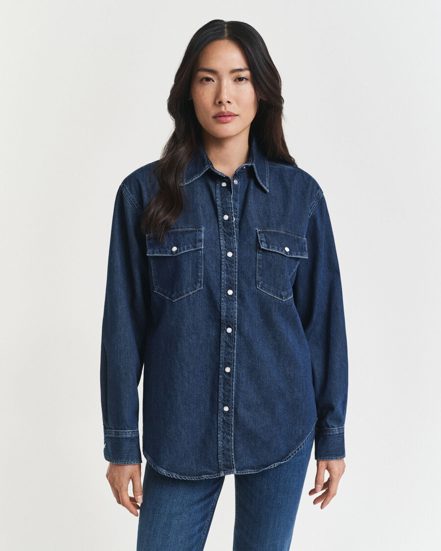 lässiges jeanshemd mit brusttasche – dunkelblau used-look