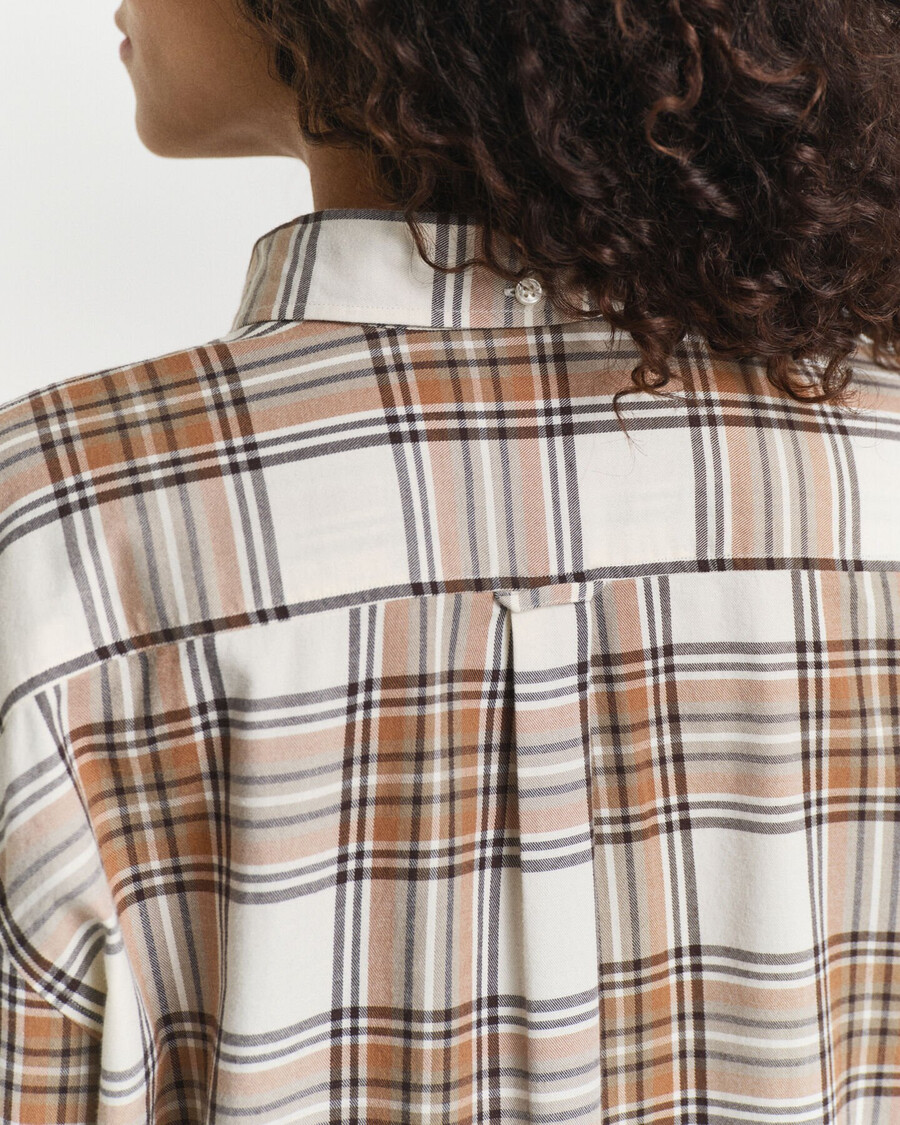 flanellhemd mit karomuster in lockerer passform – creme