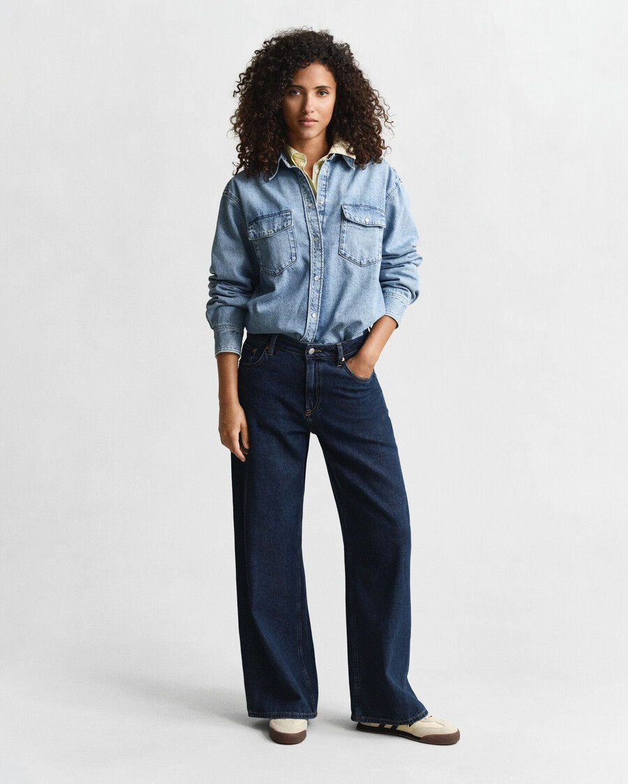 jeanshemd in lässiger passform – mittelblau used-look