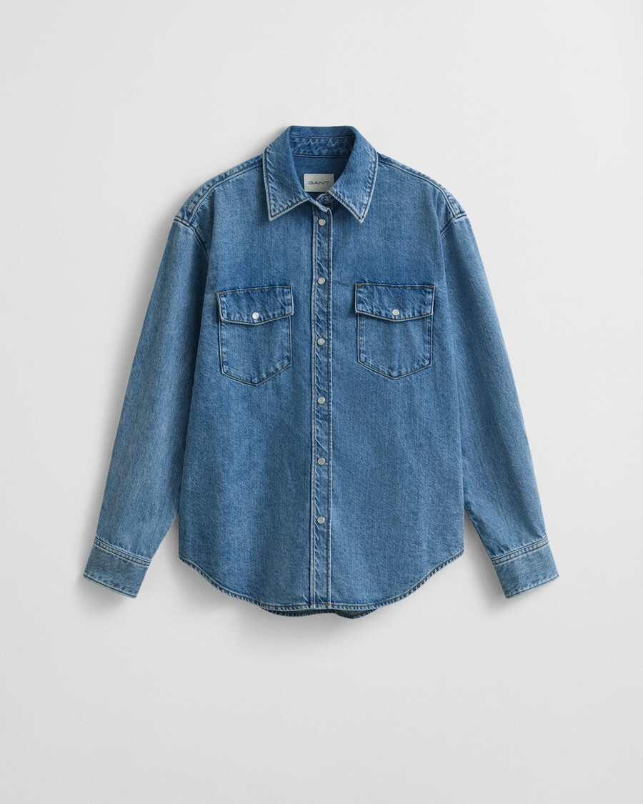 jeanshemd in lässiger passform – mittelblau used-look