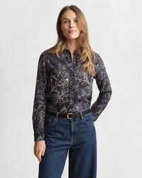 normal geschnittenes baumwollseidenhemd mit blumenmuster – abendblau