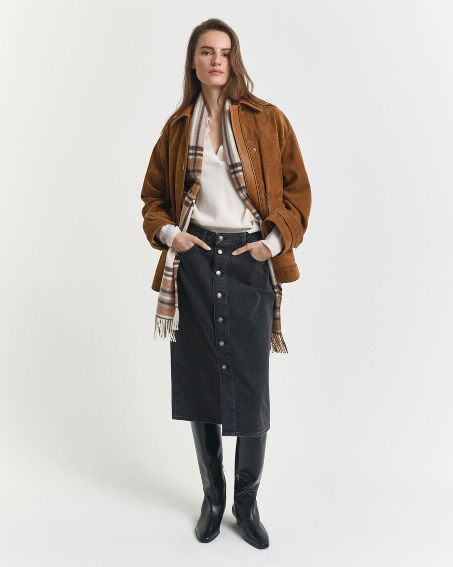 geknöpfter midi-jeansrock – schwarz used-look