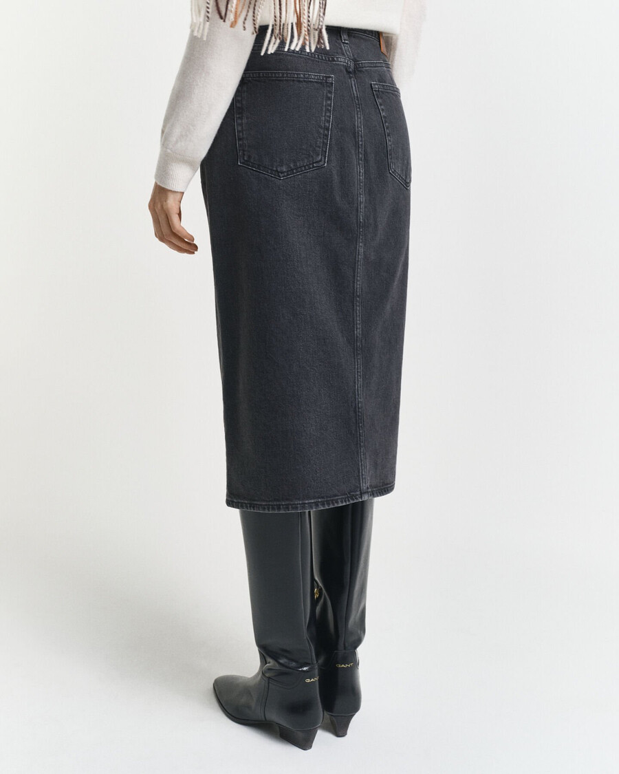 geknöpfter midi-jeansrock – schwarz used-look