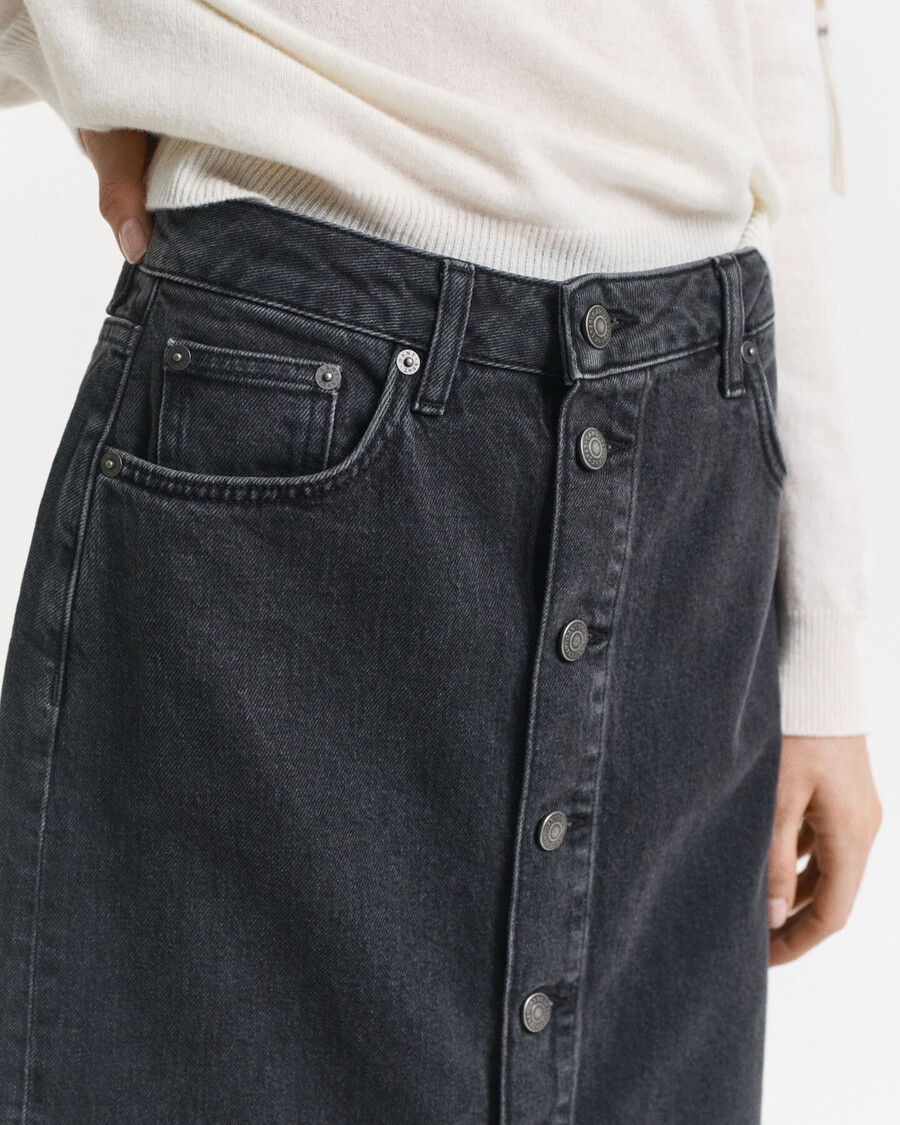 geknöpfter midi-jeansrock – schwarz used-look